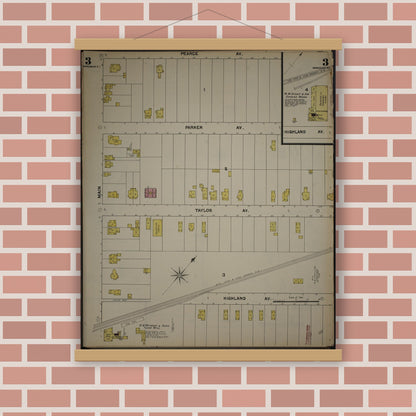 Old map wall art mockup — magnetic wood frame on brick wall — Sanborn Fire Insurance Map from New Jersey Coast, New Jersey Coast, New Jersey (1890), Sheet #0003