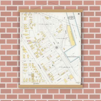Old map wall art mockup — magnetic wood frame on brick wall — Sanborn Fire Insurance Map from Michigan City, La Porte County, Indiana (1899), Sheet #0006