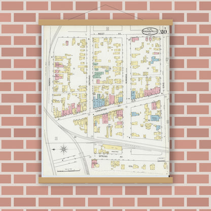 Old map wall art mockup — magnetic wood frame on brick wall — Sanborn Fire Insurance Map from Niagara Falls, Niagara County, New York (1892), Sheet #0020