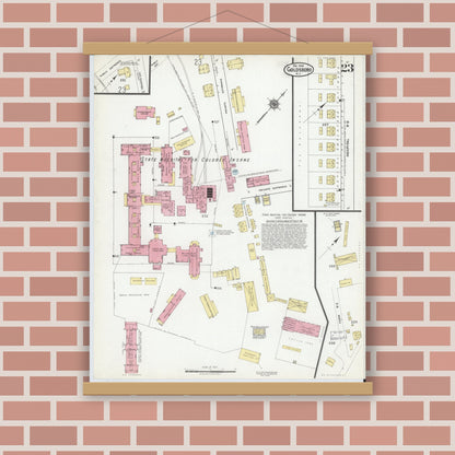 Old map wall art mockup — magnetic wood frame on brick wall — Sanborn Fire Insurance Map from Goldsboro, Wayne County, North Carolina (1918), Sheet #0023