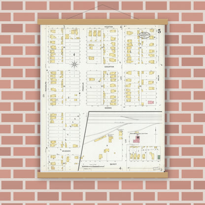Old map wall art mockup — magnetic wood frame on brick wall — Sanborn Fire Insurance Map from Garrett, De Kalb County, Indiana (1901), Sheet #0005