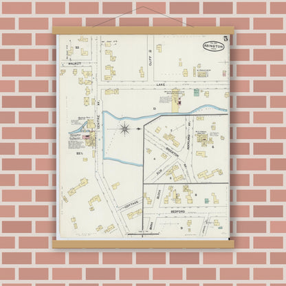 Old map wall art mockup — magnetic wood frame on brick wall — Sanborn Fire Insurance Map from Abington, Plymouth County, Massachusetts (1891), Sheet #0005