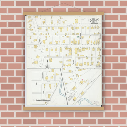 Old map wall art mockup — magnetic wood frame on brick wall — Sanborn Fire Insurance Map from Caldwell, Noble County, Ohio (1905), Sheet #0006