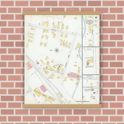 Old map wall art mockup — magnetic wood frame on brick wall — Sanborn Fire Insurance Map from Athol, Worcester County, Massachusetts (1900), Sheet #0006