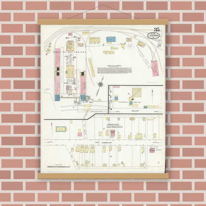 Old map wall art mockup — magnetic wood frame on brick wall — Sanborn Fire Insurance Map from Lebanon, Lebanon County, Pennsylvania (1912), Sheet #0035