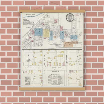 Old map wall art mockup — magnetic wood frame on brick wall — Sanborn Fire Insurance Map from Lexington, Lafayette County, Missouri (1889) - Complete Map Set
