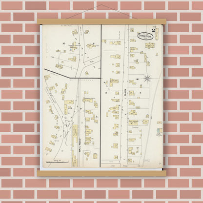 Old map wall art mockup — magnetic wood frame on brick wall — Sanborn Fire Insurance Map from Champion, Marquette County, Michigan (1888), Sheet #0002
