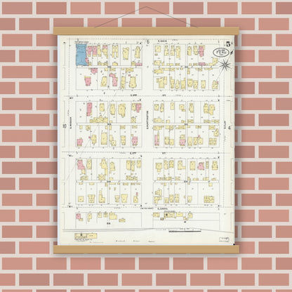 Old map wall art mockup — magnetic wood frame on brick wall — Sanborn Fire Insurance Map from Peru, Miami County, Indiana (1906), Sheet #0005