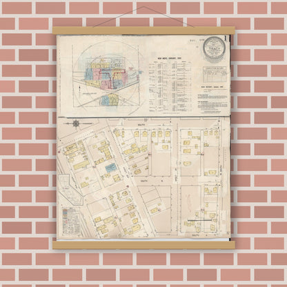 Old map wall art mockup — magnetic wood frame on brick wall — Sanborn Fire Insurance Map from Tracy, San Joaquin County, California (1945) - Complete Map Set