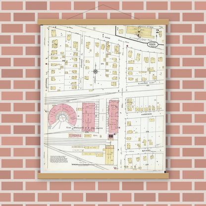 Old map wall art mockup — magnetic wood frame on brick wall — Sanborn Fire Insurance Map from Ionia, Ionia County, Michigan (1920), Sheet #0002