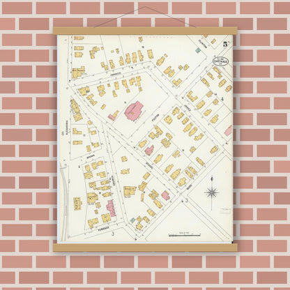 Old map wall art mockup — magnetic wood frame on brick wall — Sanborn Fire Insurance Map from Carthage, Jefferson County, New York (1902), Sheet #0005