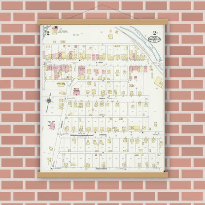 Old map wall art mockup — magnetic wood frame on brick wall — Sanborn Fire Insurance Map from Salineville, Columbiana County, Ohio (1924), Sheet #0002