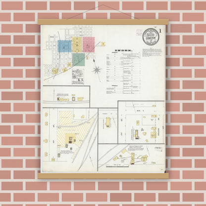 Old map wall art mockup — magnetic wood frame on brick wall — Sanborn Fire Insurance Map from Cameron, Milam County, Texas (1906), Sheet #0001