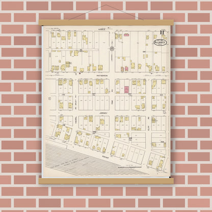 Old map wall art mockup — magnetic wood frame on brick wall — Sanborn Fire Insurance Map from Alliance, Stark County, Ohio (1921), Sheet #0011
