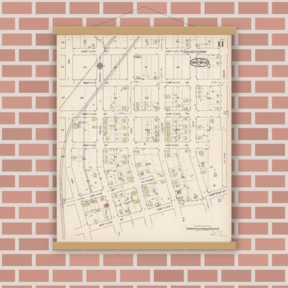Old map wall art mockup — magnetic wood frame on brick wall — Sanborn Fire Insurance Map from Sweetwater, Nolan County, Texas (1922), Sheet #0011