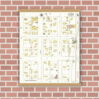 Old map wall art mockup — magnetic wood frame on brick wall — Sanborn Fire Insurance Map from Colusa, Colusa County, California (1907), Sheet #0005
