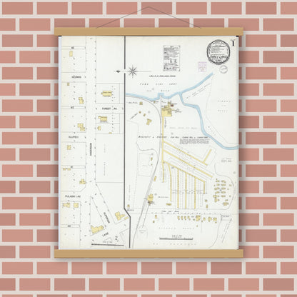 Old map wall art mockup — magnetic wood frame on brick wall — Sanborn Fire Insurance Map from Three Lakes, Oneida County, Wisconsin (1901) - Complete Map Set