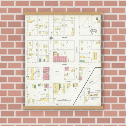 Old map wall art mockup — magnetic wood frame on brick wall — Sanborn Fire Insurance Map from Garland, Dallas County, Texas (1901), Sheet #0002