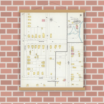 Old map wall art mockup — magnetic wood frame on brick wall — Sanborn Fire Insurance Map from Haddonfield, Camden County, New Jersey (1902), Sheet #0009