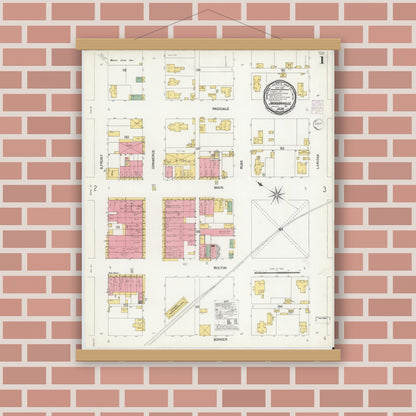 Old map wall art mockup — magnetic wood frame on brick wall — Sanborn Fire Insurance Map from Jacksonville, Cherokee County, Texas (1901) - Complete Map Set