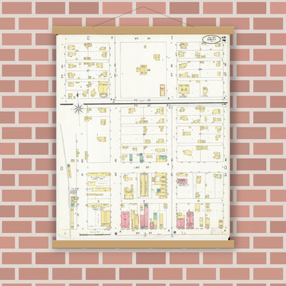 Old map wall art mockup — magnetic wood frame on brick wall — Sanborn Fire Insurance Map from Sibley, Osceola County, Iowa (1900), Sheet #0002