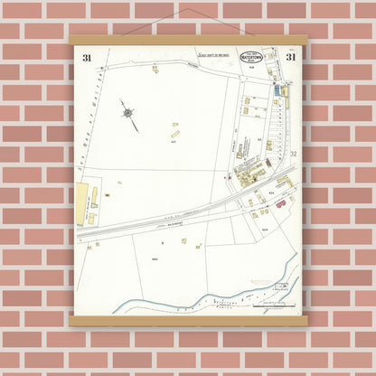 Old map wall art mockup — magnetic wood frame on brick wall — Sanborn Fire Insurance Map from Watertown, Middlesex County, Massachusetts (1923), Sheet #0031