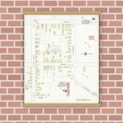Old map wall art mockup — magnetic wood frame on brick wall — Sanborn Fire Insurance Map from Johnstown, Fulton County, New York (1912), Sheet #0010