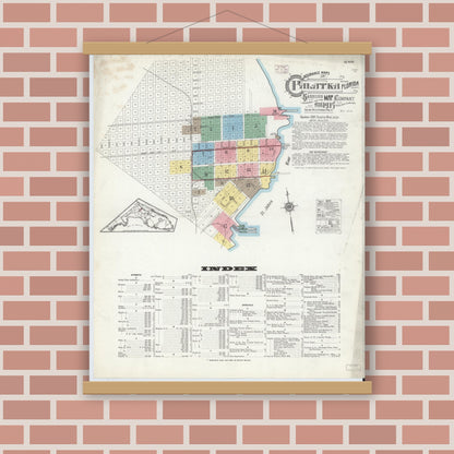 Old map wall art mockup — magnetic wood frame on brick wall — Sanborn Fire Insurance Map from Palatka, Putnam County, Florida (1915), Sheet #0001