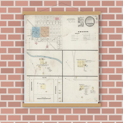 Old map wall art mockup — magnetic wood frame on brick wall — Sanborn Fire Insurance Map from Pleasant Hill, Cass County, Missouri (1888) - Complete Map Set