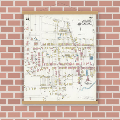 Old map wall art mockup — magnetic wood frame on brick wall — Sanborn Fire Insurance Map from Chambersburg, Franklin County, Pennsylvania (1924), Sheet #0022