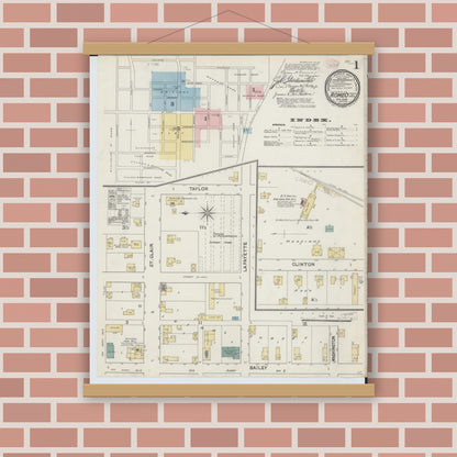 Old map wall art mockup — magnetic wood frame on brick wall — Sanborn Fire Insurance Map from Romeo, Macomb County, Michigan (1890) - Complete Map Set