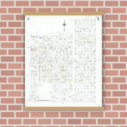 Old map wall art mockup — magnetic wood frame on brick wall — Sanborn Fire Insurance Map from Freer, Duval County, Texas (1948), Sheet #0005