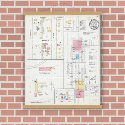 Old map wall art mockup — magnetic wood frame on brick wall — Sanborn Fire Insurance Map from Princeton, Bureau County, Illinois (1892) - Complete Map Set