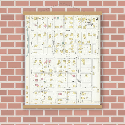 Old map wall art mockup — magnetic wood frame on brick wall — Sanborn Fire Insurance Map from Ligonier, Noble County, Indiana (1907), Sheet #0003