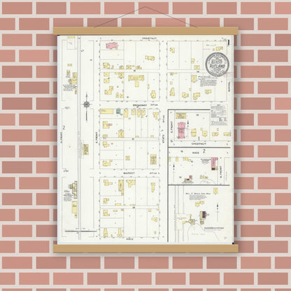 Old map wall art mockup — magnetic wood frame on brick wall — Sanborn Fire Insurance Map from Rutland, La Salle County, Illinois (1910) - Complete Map Set