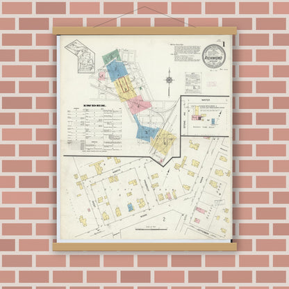 Old map wall art mockup — magnetic wood frame on brick wall — Sanborn Fire Insurance Map from Richmond, Macomb County, Michigan (1913) - Complete Map Set