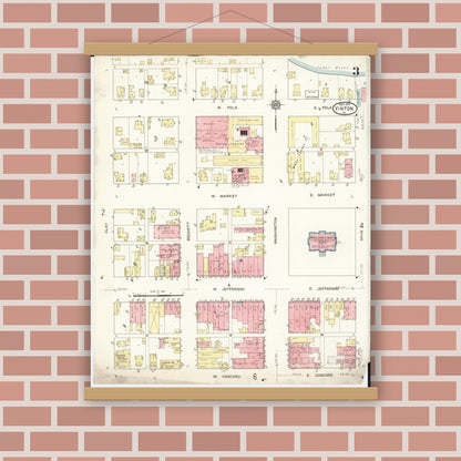 Old map wall art mockup — magnetic wood frame on brick wall — Sanborn Fire Insurance Map from Vinton, Benton County, Iowa (1913), Sheet #0003