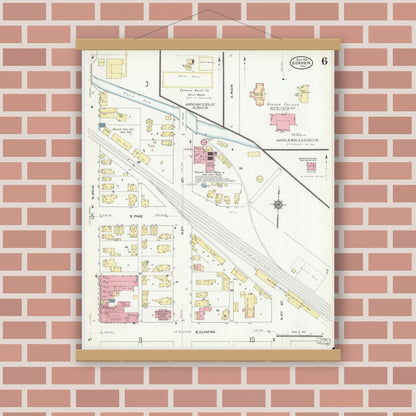 Old map wall art mockup — magnetic wood frame on brick wall — Sanborn Fire Insurance Map from Goshen, Elkhart County, Indiana (1910), Sheet #0006