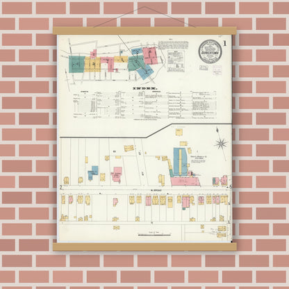 Old map wall art mockup — magnetic wood frame on brick wall — Sanborn Fire Insurance Map from Quakertown, Bucks County, Pennsylvania (1904) - Complete Map Set