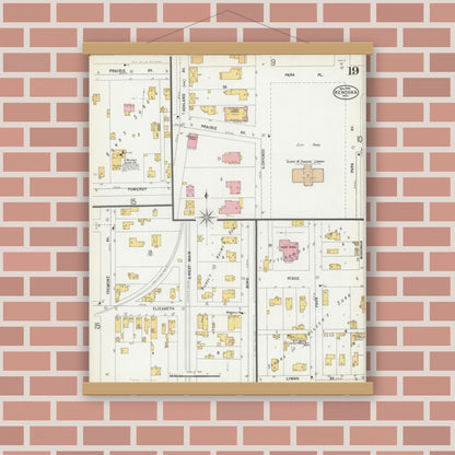 Old map wall art mockup — magnetic wood frame on brick wall — Sanborn Fire Insurance Map from Kenosha, Kenosha County, Wisconsin (1900), Sheet #0019