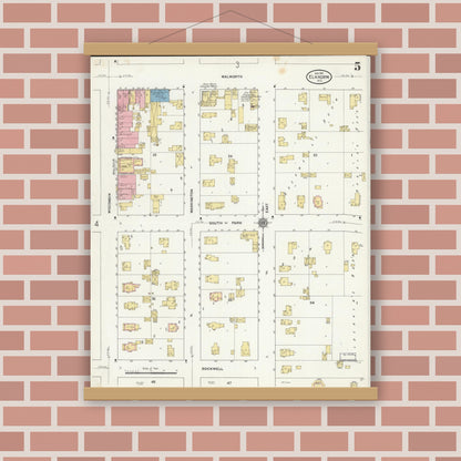Old map wall art mockup — magnetic wood frame on brick wall — Sanborn Fire Insurance Map from Elkhorn, Walworth County, Wisconsin (1911), Sheet #0005