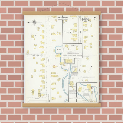 Old map wall art mockup — magnetic wood frame on brick wall — Sanborn Fire Insurance Map from Randolph, Cattaraugus County, New York (1907), Sheet #0007