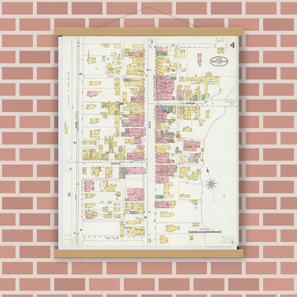 Old map wall art mockup — magnetic wood frame on brick wall — Sanborn Fire Insurance Map from Ashtabula, Ashtabula County, Ohio (1898), Sheet #0004