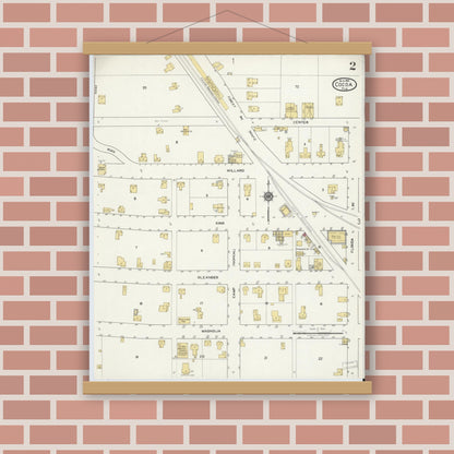 Old map wall art mockup — magnetic wood frame on brick wall — Sanborn Fire Insurance Map from Cocoa, Brevard County, Florida (1919), Sheet #0002