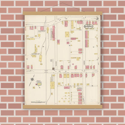 Old map wall art mockup — magnetic wood frame on brick wall — Sanborn Fire Insurance Map from East Greenville, Montgomery County, Pennsylvania (1922), Sheet #0003