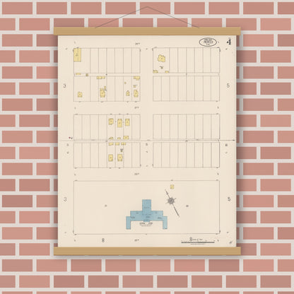 Old map wall art mockup — magnetic wood frame on brick wall — Sanborn Fire Insurance Map from Merced, Merced County, California (1922), Sheet #0004