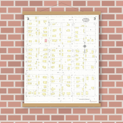 Old map wall art mockup — magnetic wood frame on brick wall — Sanborn Fire Insurance Map from Logan, Harrison County, Iowa (1930), Sheet #0003