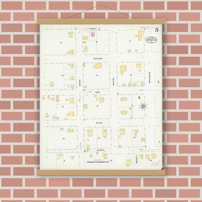 Old map wall art mockup — magnetic wood frame on brick wall — Sanborn Fire Insurance Map from Madison, Madison County, Florida (1909), Sheet #0005