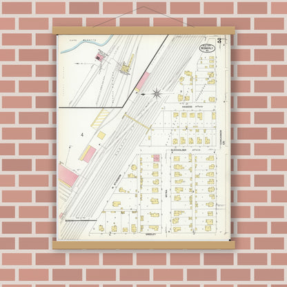 Old map wall art mockup — magnetic wood frame on brick wall — Sanborn Fire Insurance Map from Moberly, Randolph County, Missouri (1909), Sheet #0003