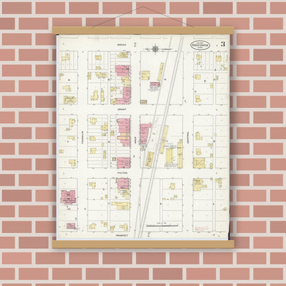 Old map wall art mockup — magnetic wood frame on brick wall — Sanborn Fire Insurance Map from Dodge Center, Dodge County, Minnesota (1910), Sheet #0003